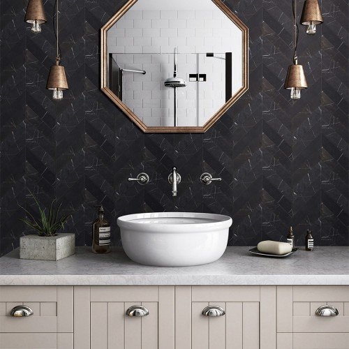 Nero Marquina Chevron 2"x8" Tile