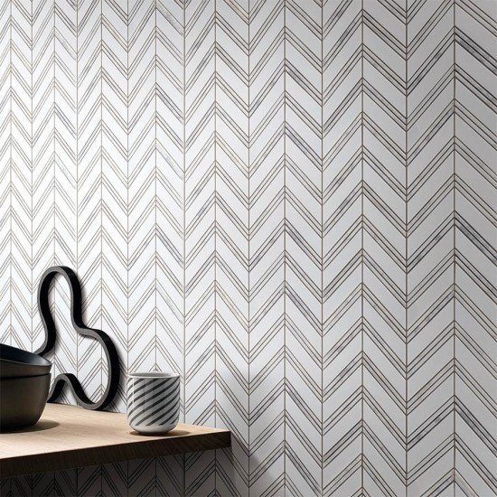 Thassos Chevron W Carrara Tile