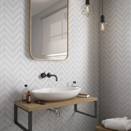 Thassos Chevron White Tile