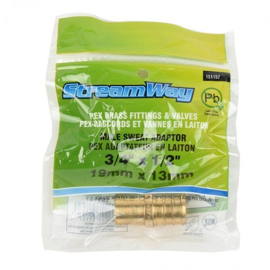 Pex Brass Sweat Adaptor ¾in Barb x ½in Male Sweat